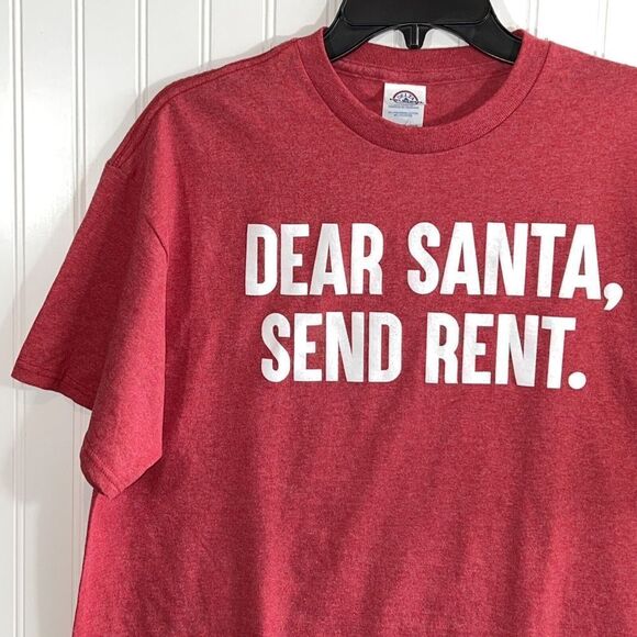 Dear Santa Send Rent Tee Shirt Men’s Unisex Large Red Short Sleeve Ugly Tee - Picture 5 of 10
